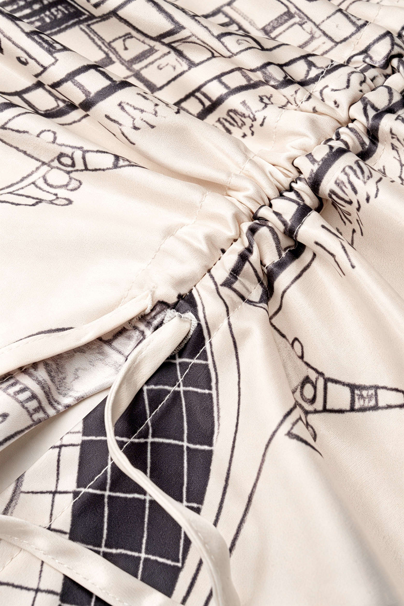 "Artistic Print Stain Drawstring Asymmetrical Ruched Skirt"