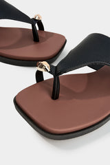 "Contrast Leather Metallic Square Toe Sandals"