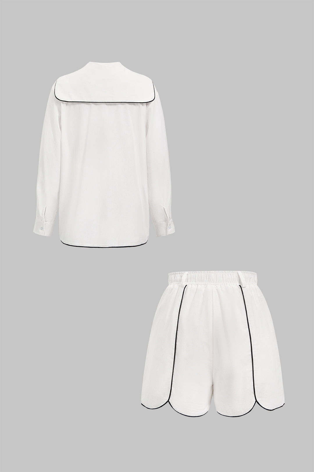 "Contrast Binding Notched Lapel Long Sleeve Top And Shorts Set"