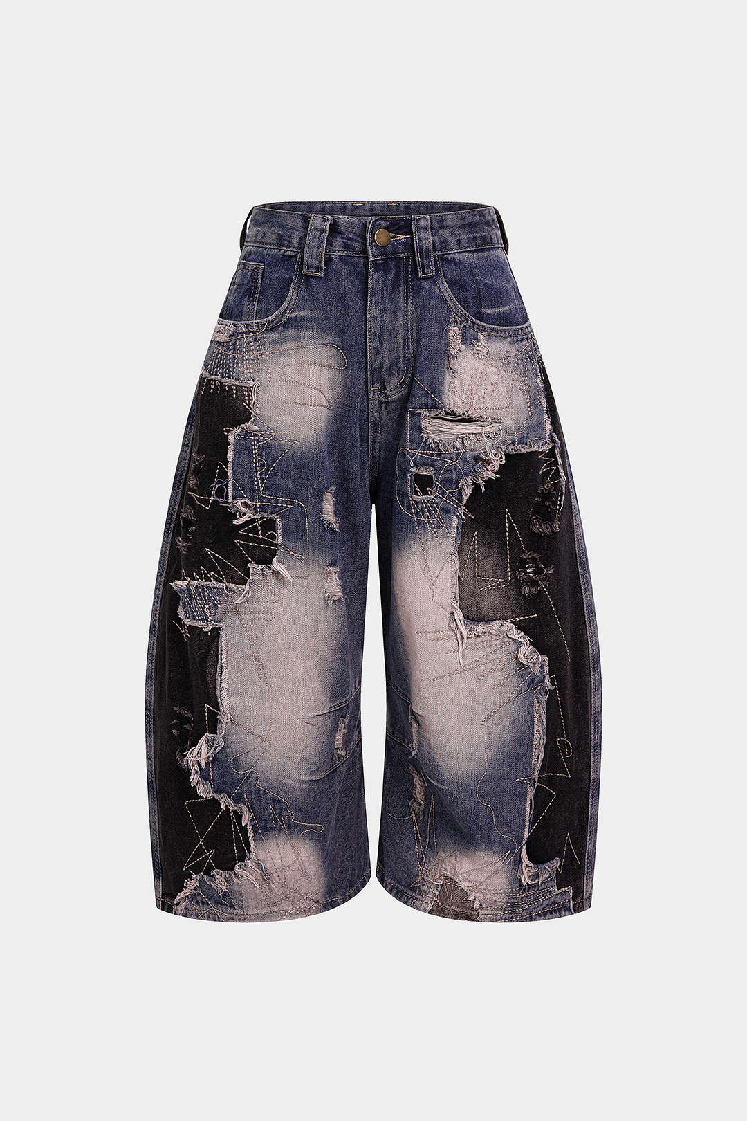 "Denim Asymmetrical Frayed Seamdetail High Waist Shorts"