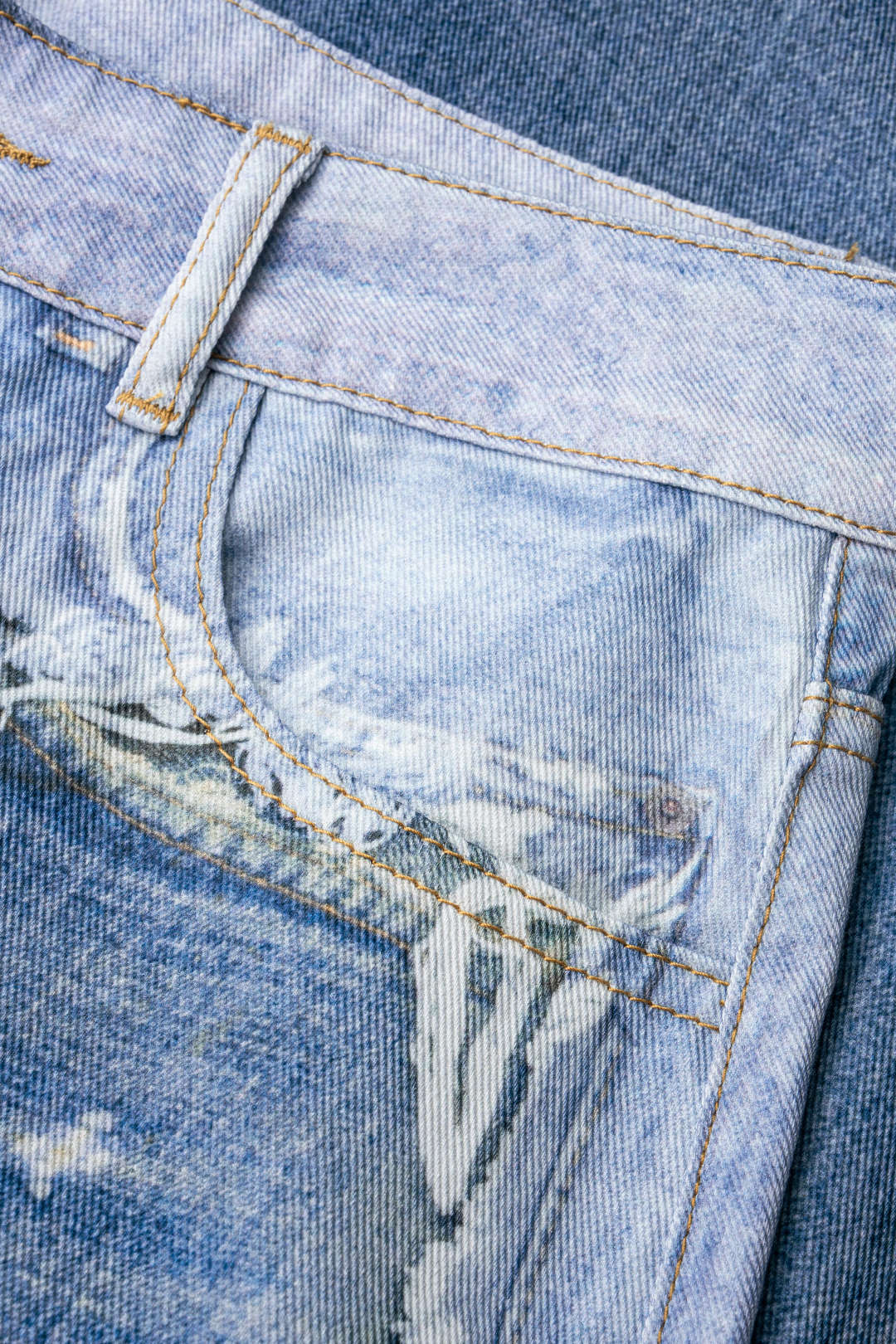"Contrast Denim Print Pocket Barrel Pants"