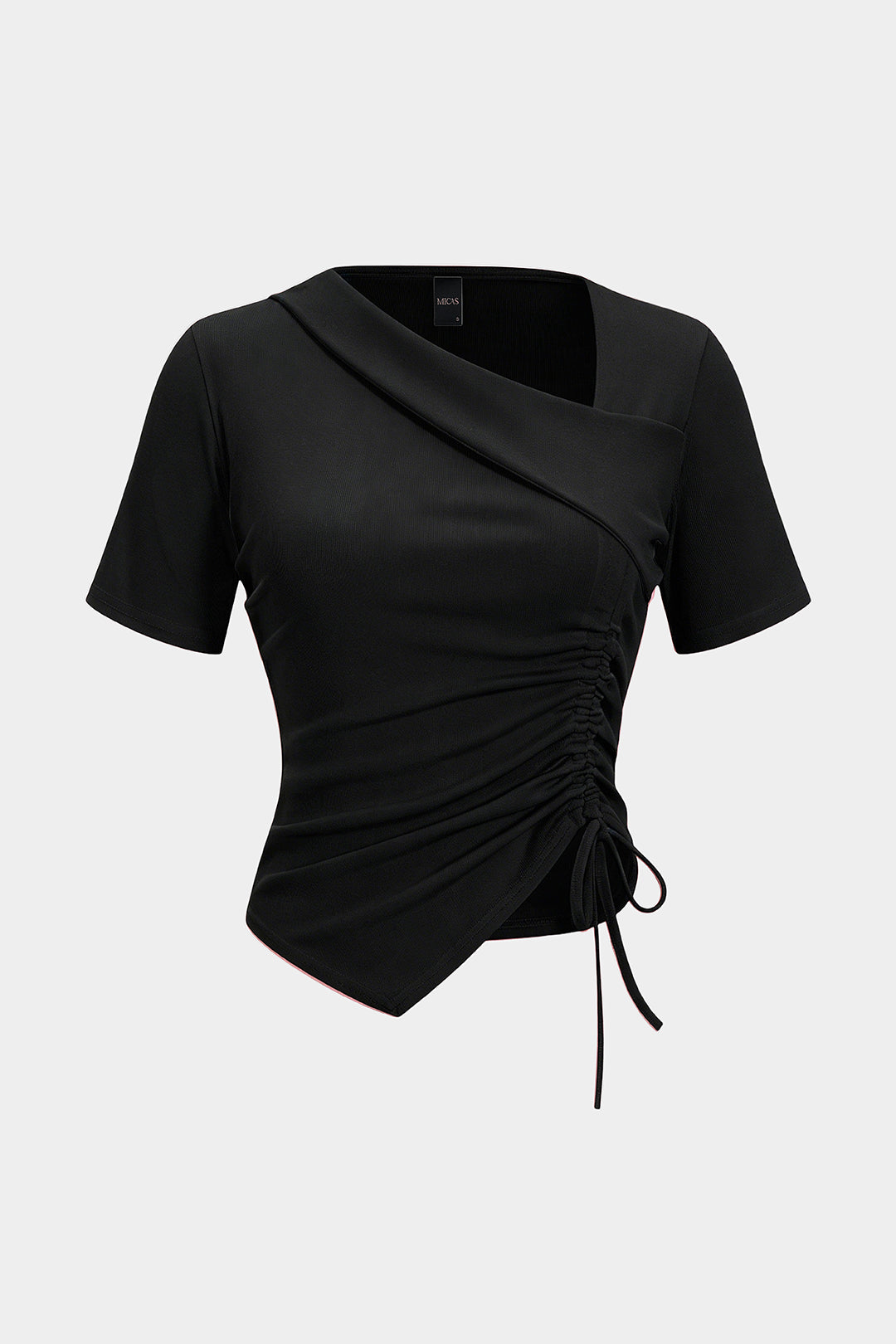 "Asymmetrical Drawstring Short Sleeve T-Shirt"