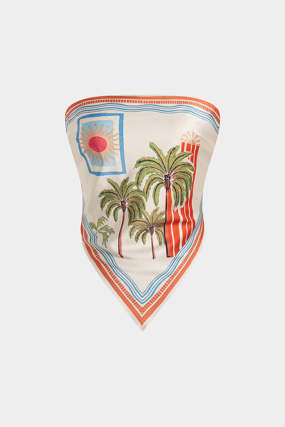 "Coconut Palm Stripes Print Satin Strappy Tube Top"