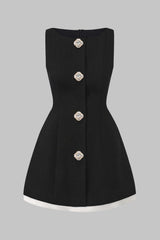 "Contrast Binding Button Detail Sleeveless Mini Dress"