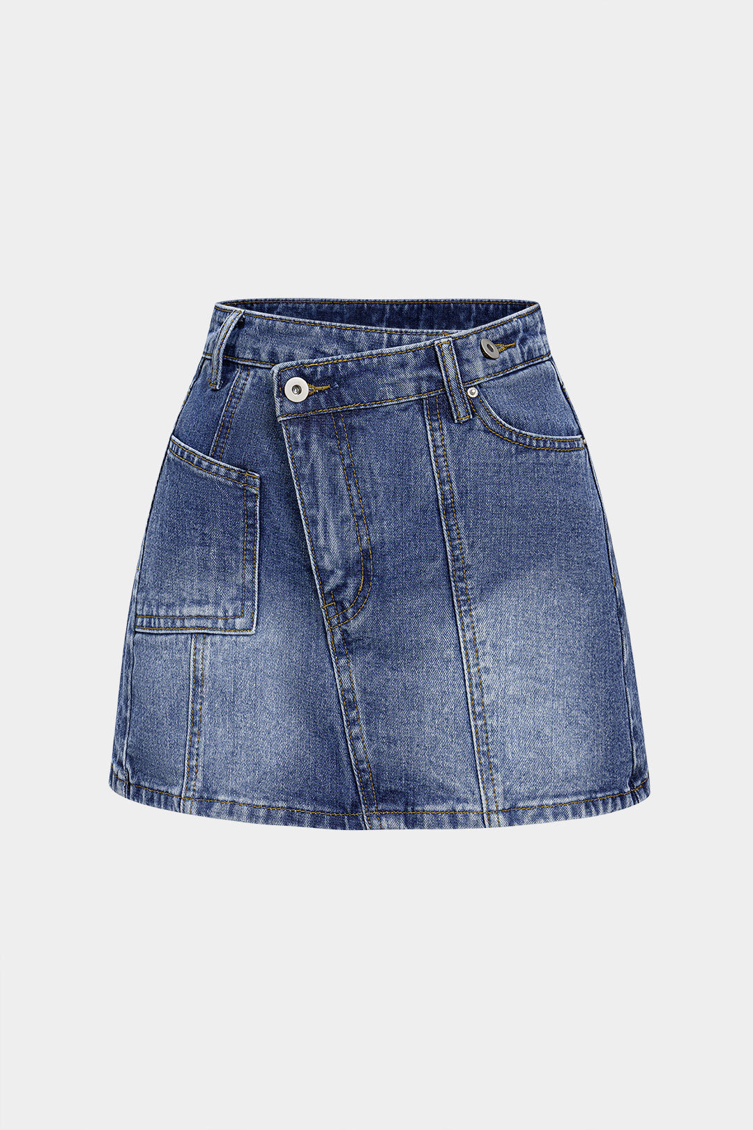 "Denim Asymmetrical High Waist Skirt"
