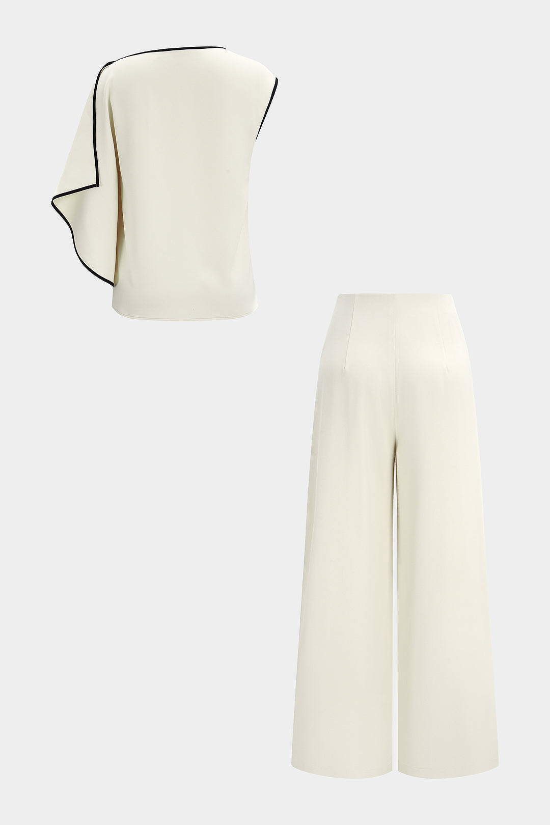 "Contrast Binding Asymmetrical Tank Top And Straight Leg Pants"