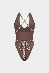 "Contrast Crossed Braided Tie-Back Sleeveless Bodysuit"