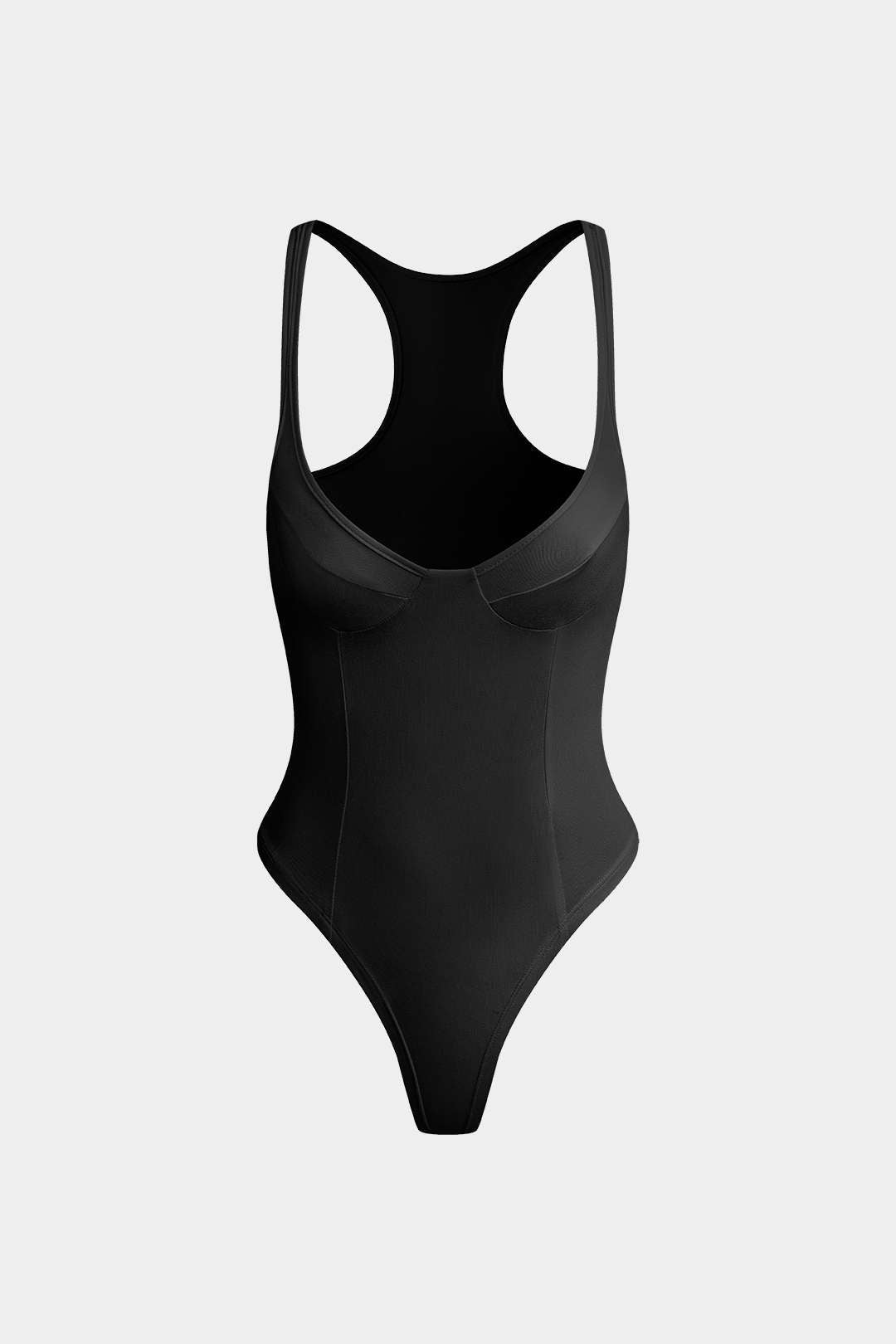 "Basic Solid Deep-V Neck Bustier Sleeveless Bodysuit"