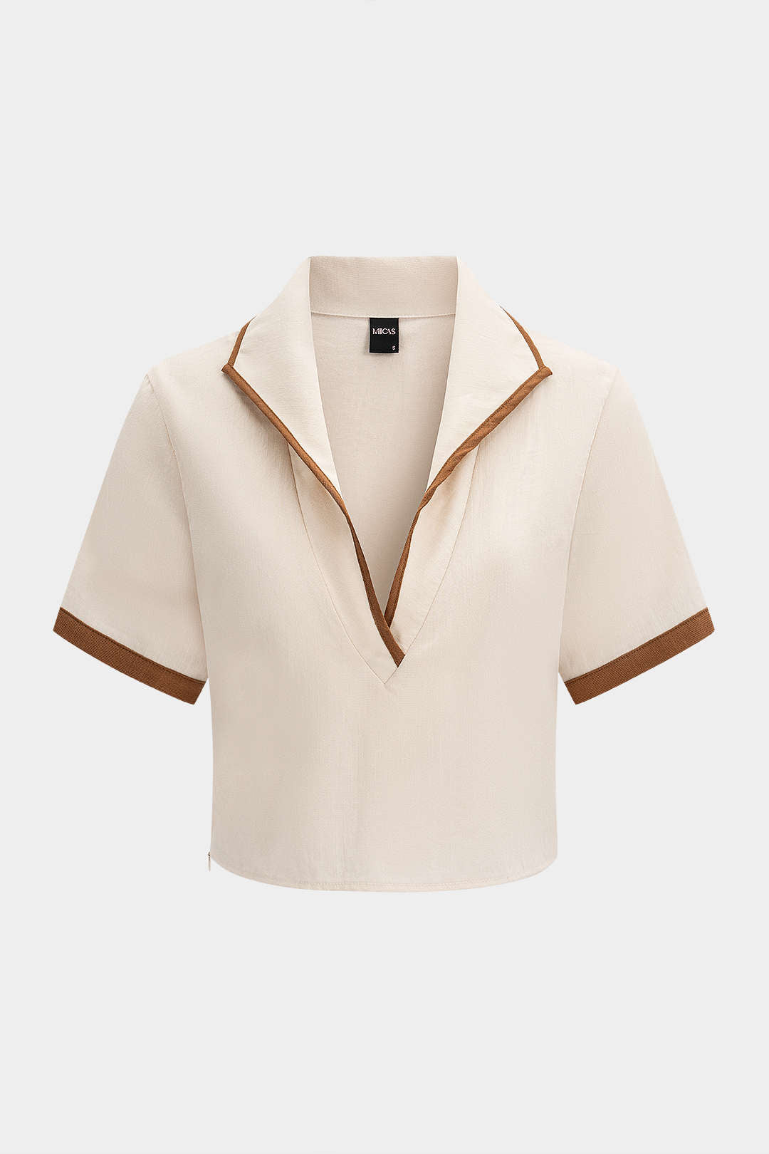 "Contrast Binding Lapel V-Neck Short-Sleeve Shirt"