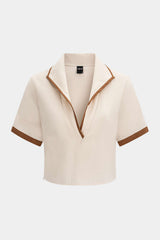 "Contrast Binding Lapel V-Neck Short-Sleeve Shirt"
