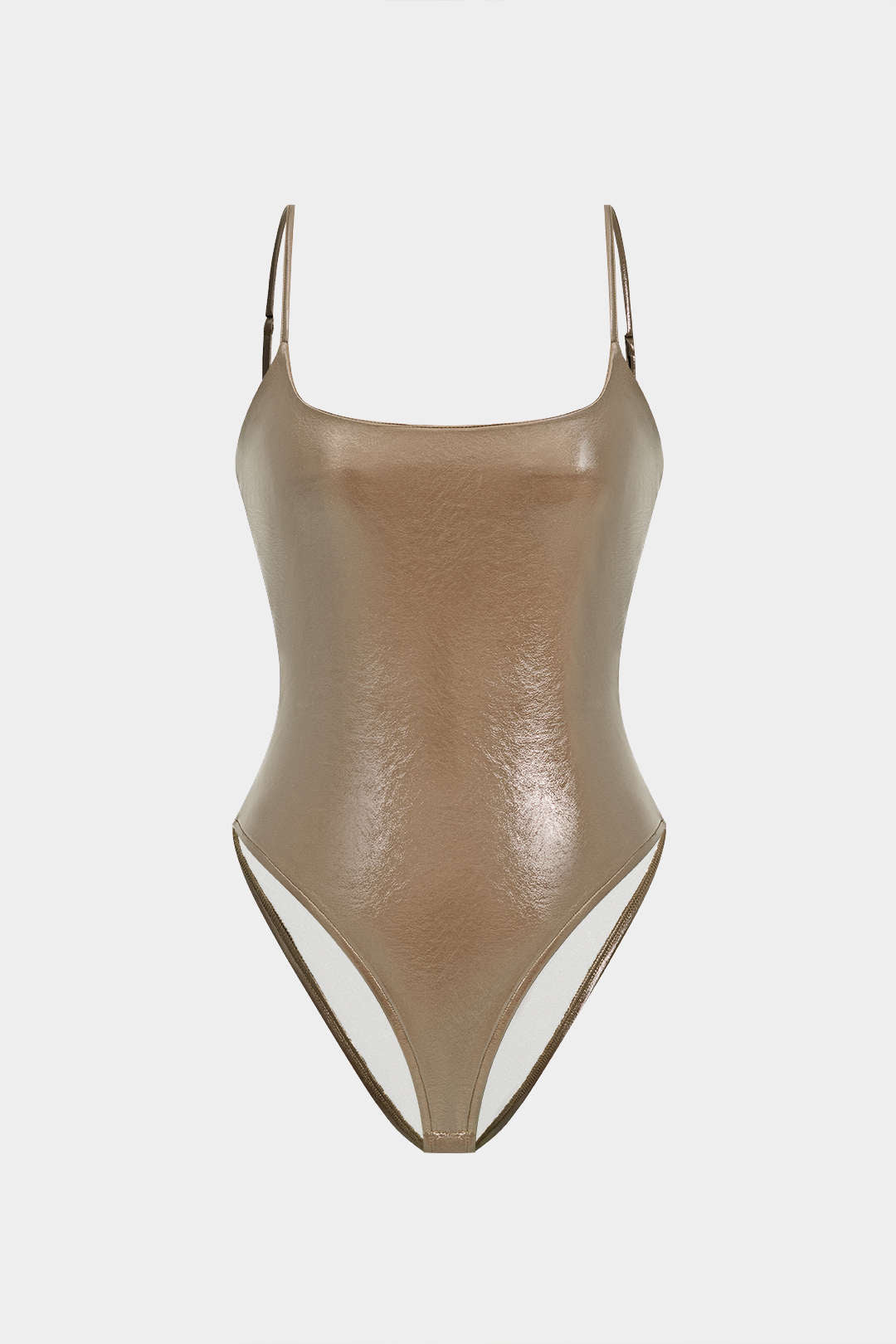 "Basic Solid Faux Leather Sleeveless Bodysuit"