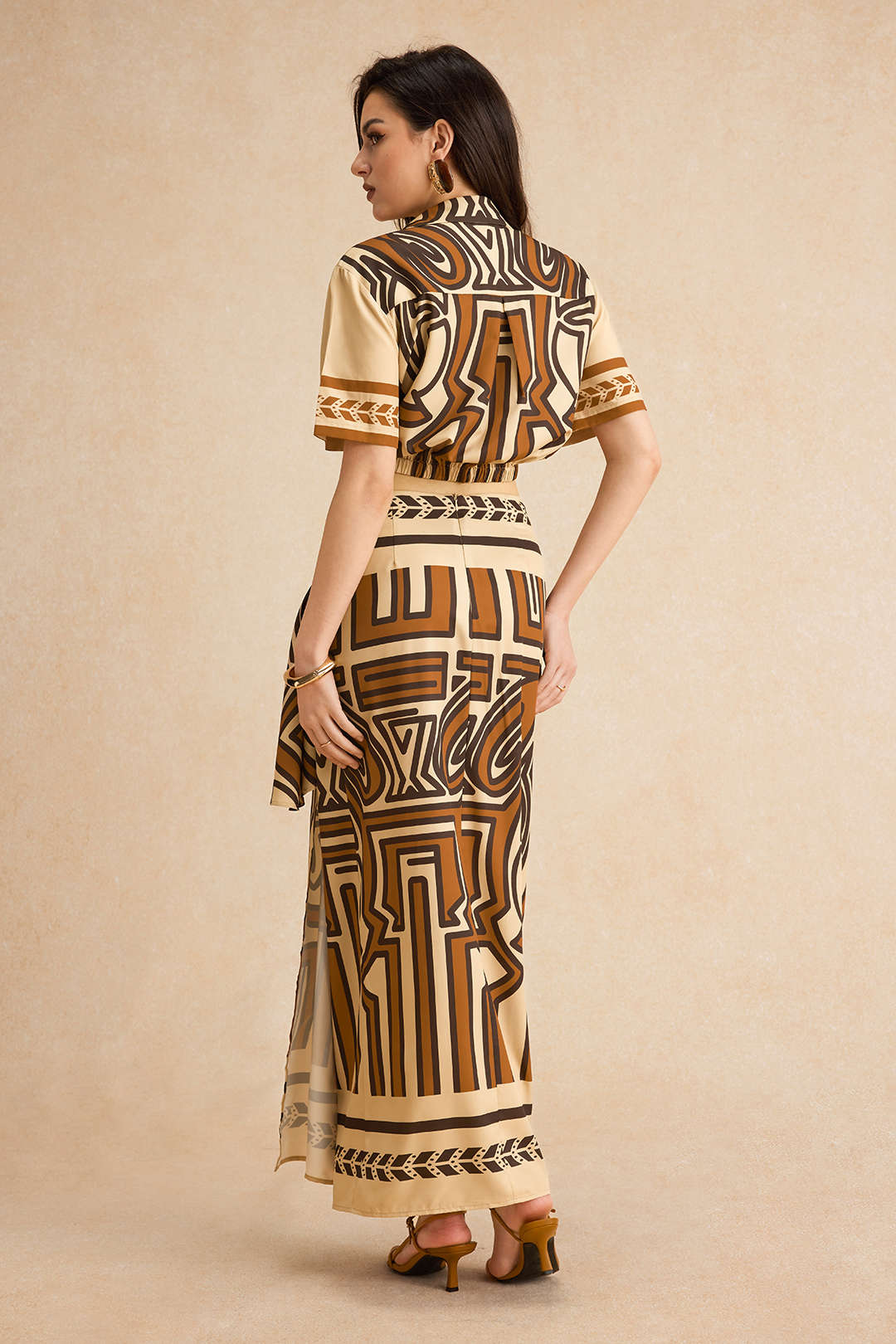 "Bohemian Print Tie Front Short-Sleeve Shirt"
