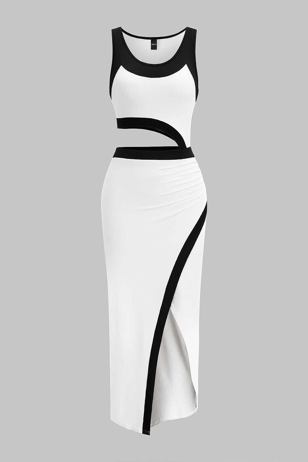 "Contrast Print Cut Out Sleeveless Midi Dress"