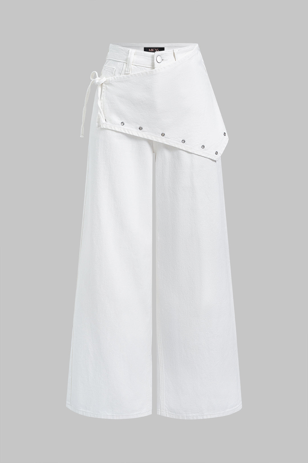 "Denim Asymmetrical High Waist Straight Leg Pants"