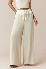 "Contrast Drawstring Wide Leg Pants"