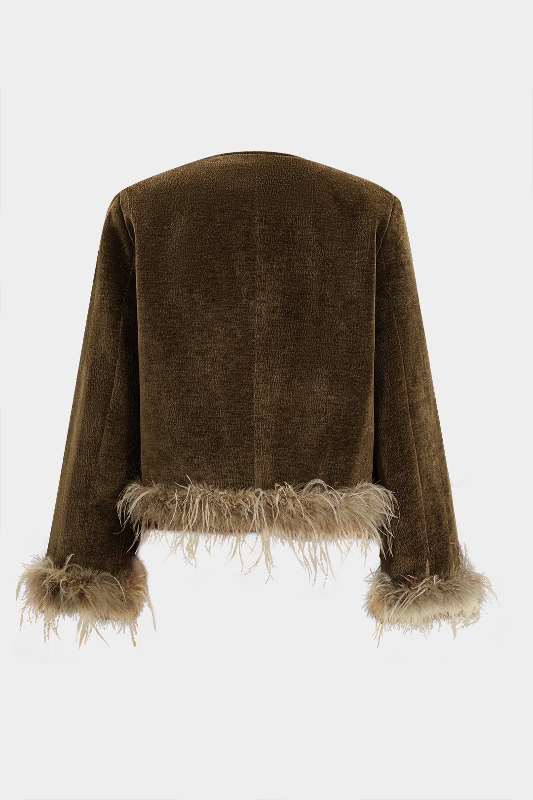 "Corduroy Patchwork Feather Trim Blazer"