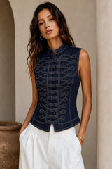 "Denim Button Tank Top"