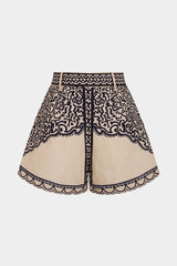 "Contrast Geometric Print Belted High-Waist Shorts"