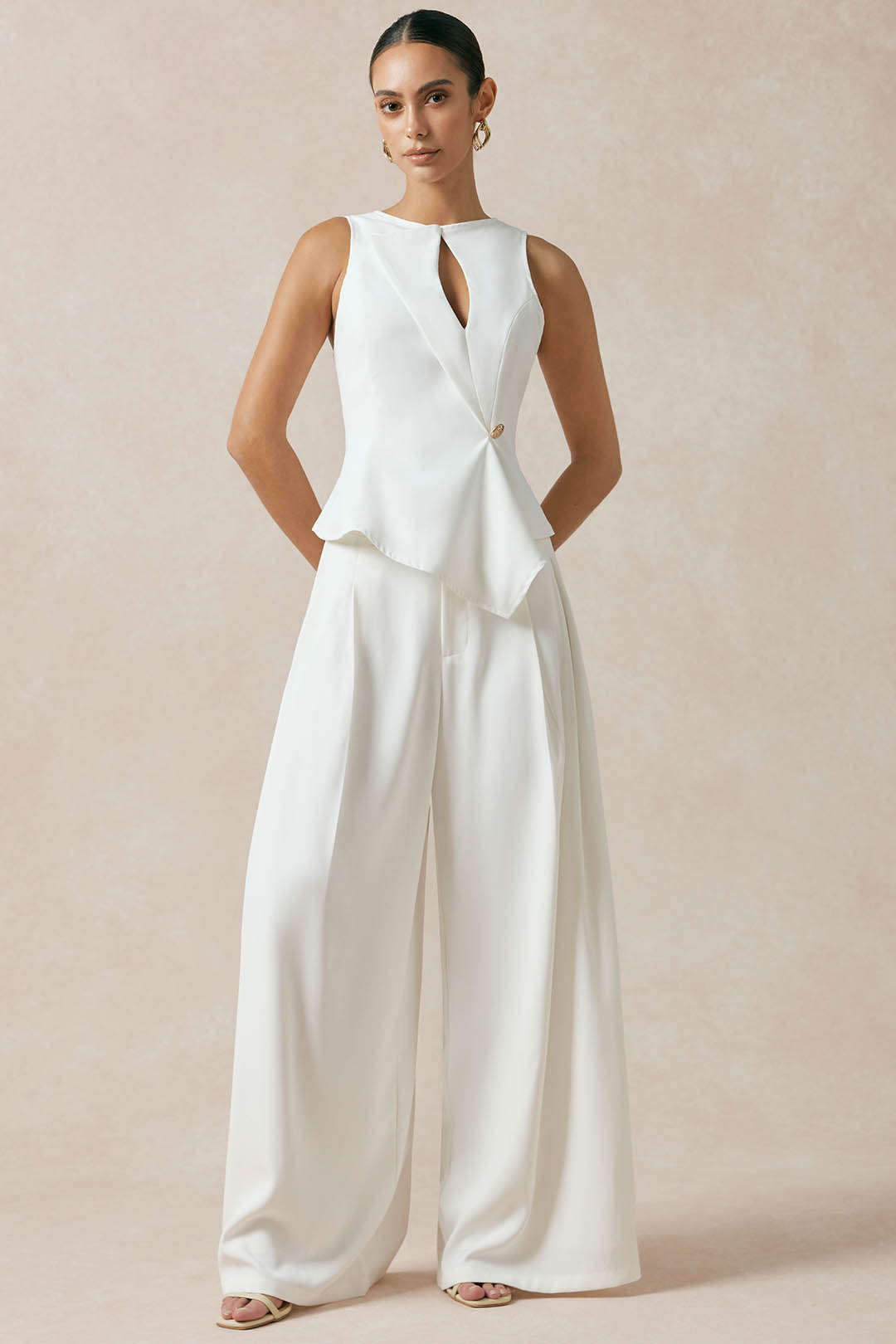 "Cut Out Asymmetrical Button Tank Top"