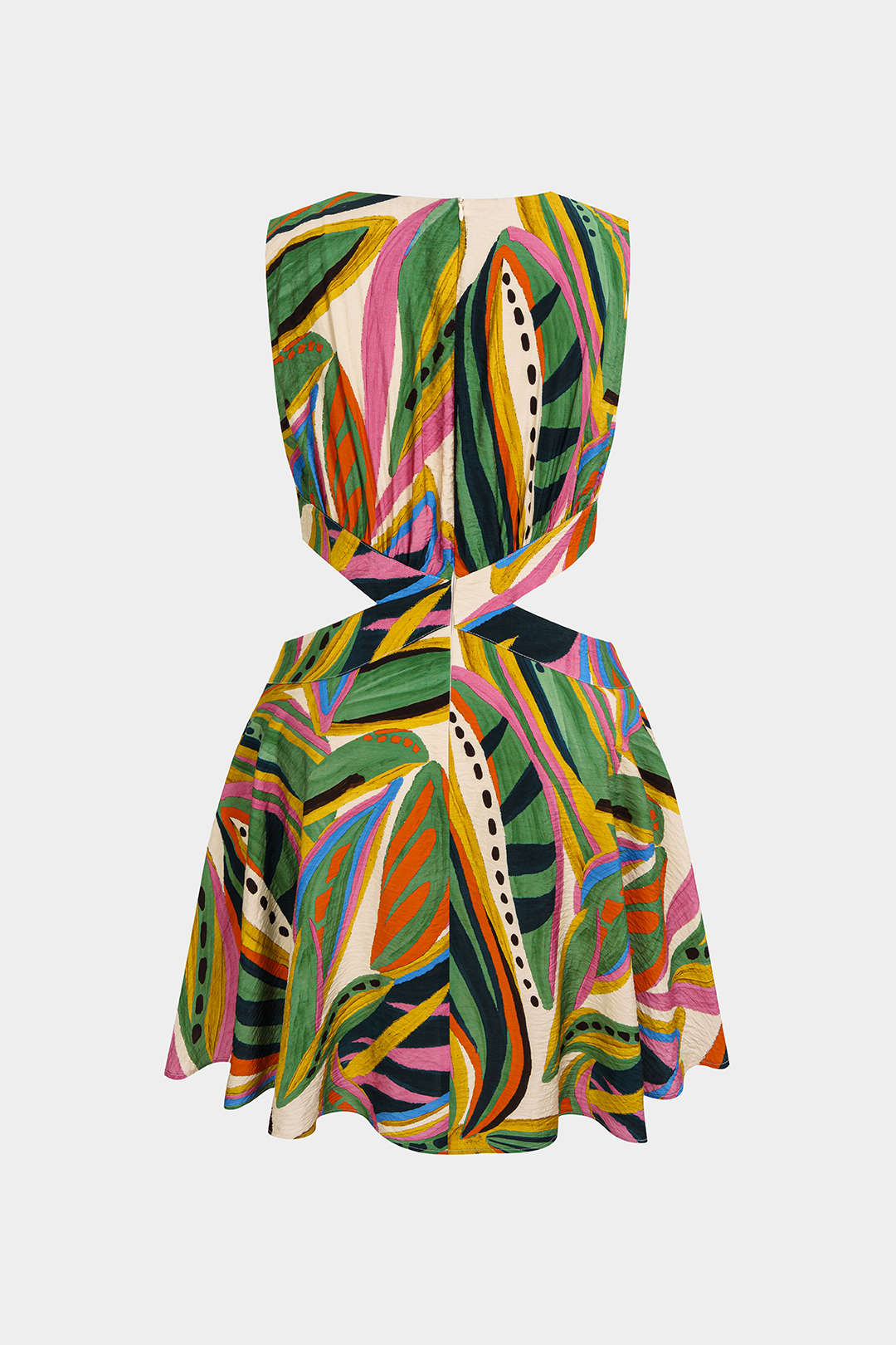 "Artistic Print Round Neck Cut Out Sleeveless Mini Dress"