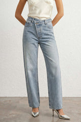 "Asymmetric Waist Straight Leg Jeans"