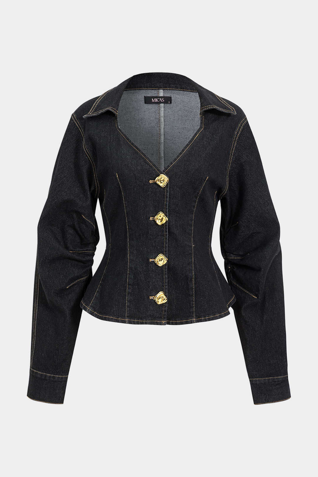 "Denim Metallic Button Outerwear"