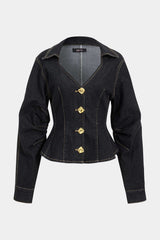"Denim Metallic Button Outerwear"