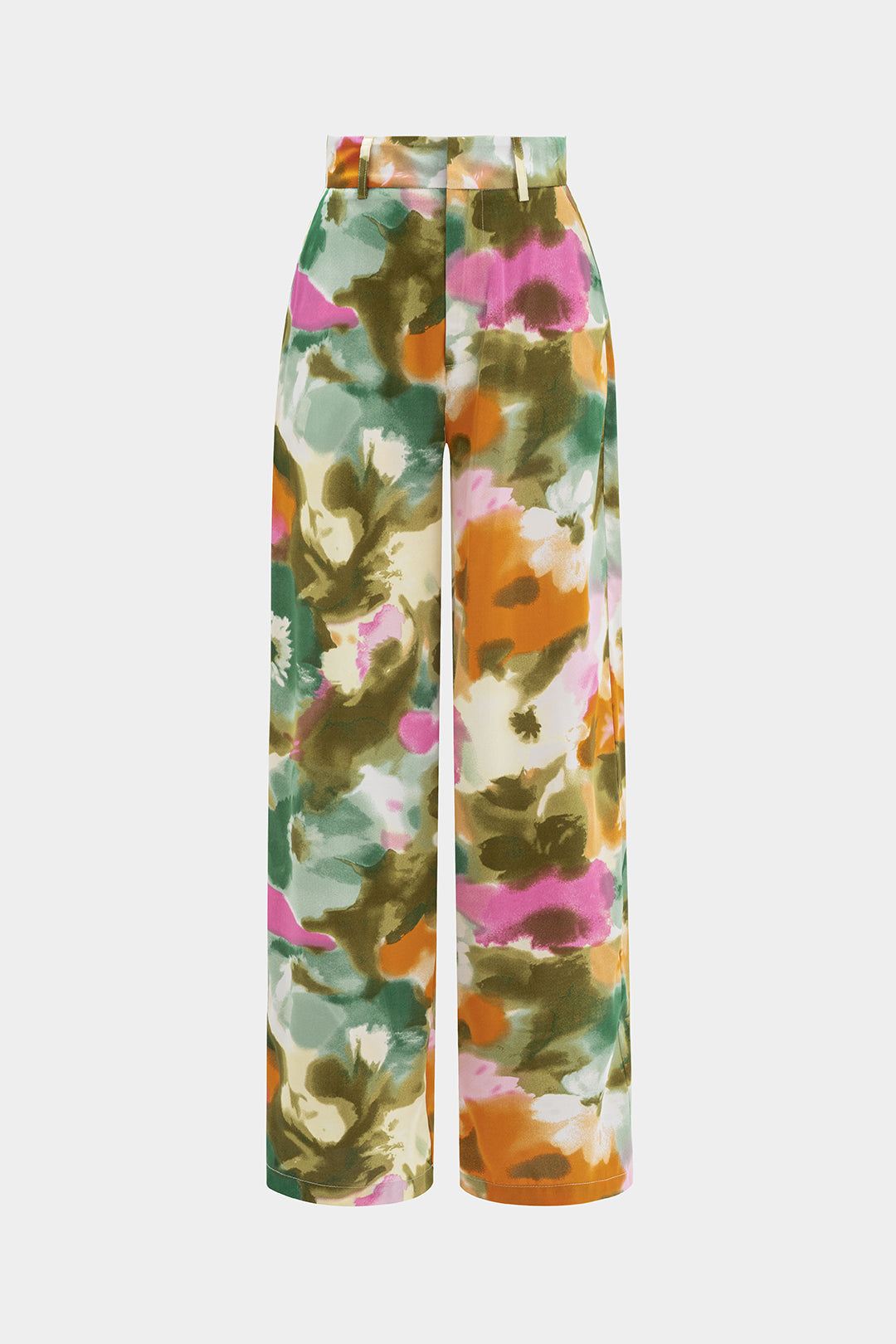 "Abstract Print Satin High Waist Wide Leg Trousers"