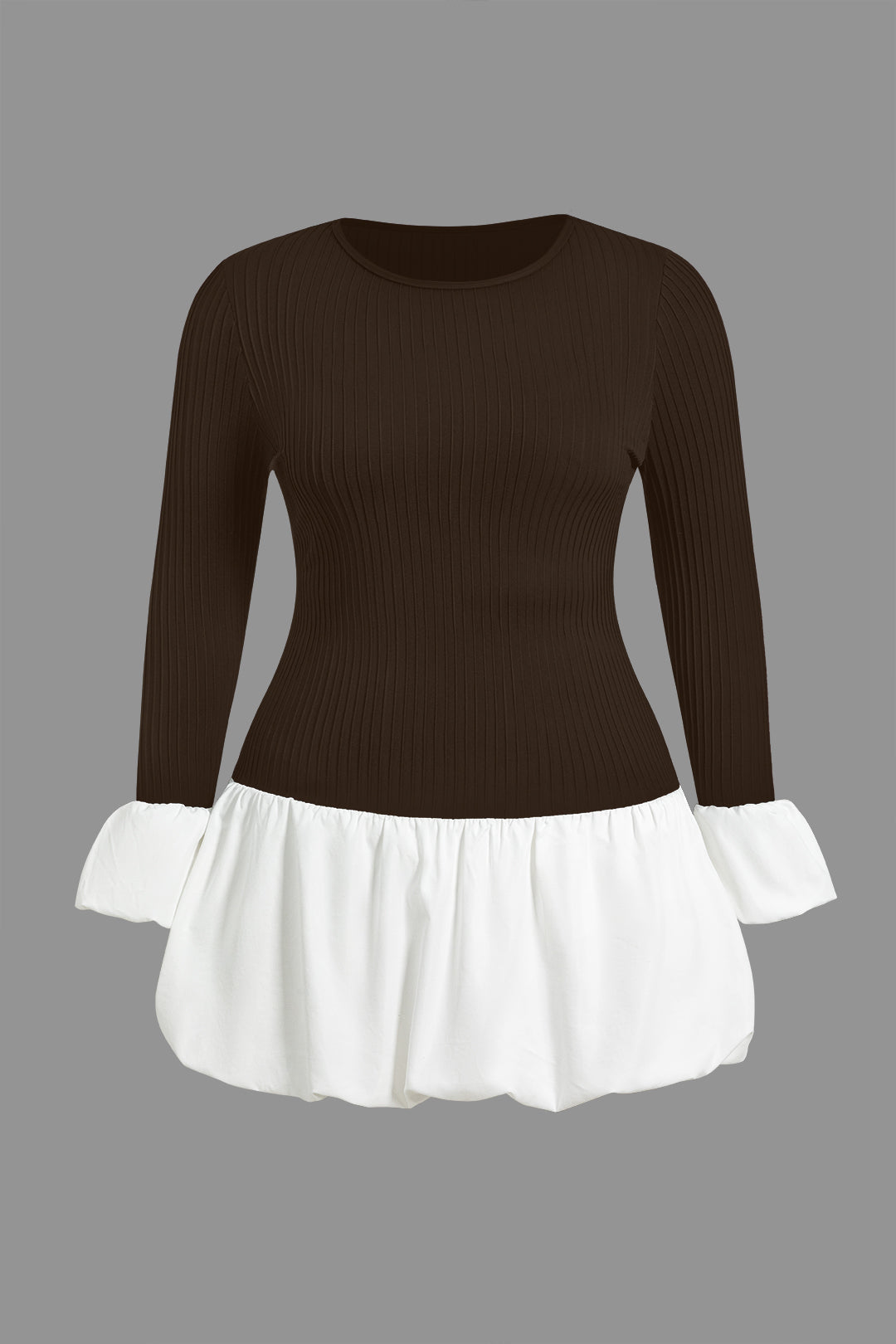 "Contrast Ribbed Puff Hem Mini Dress"