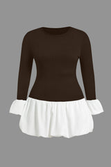"Contrast Ribbed Puff Hem Mini Dress"