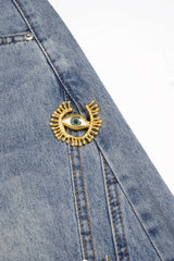 "Denim Metallic Decor Wide Leg Jeans"