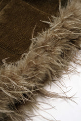 "Corduroy Patchwork Feather Trim Blazer"