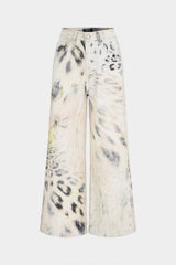"Denim Leopard Print High Waist Straight Leg Jeans"