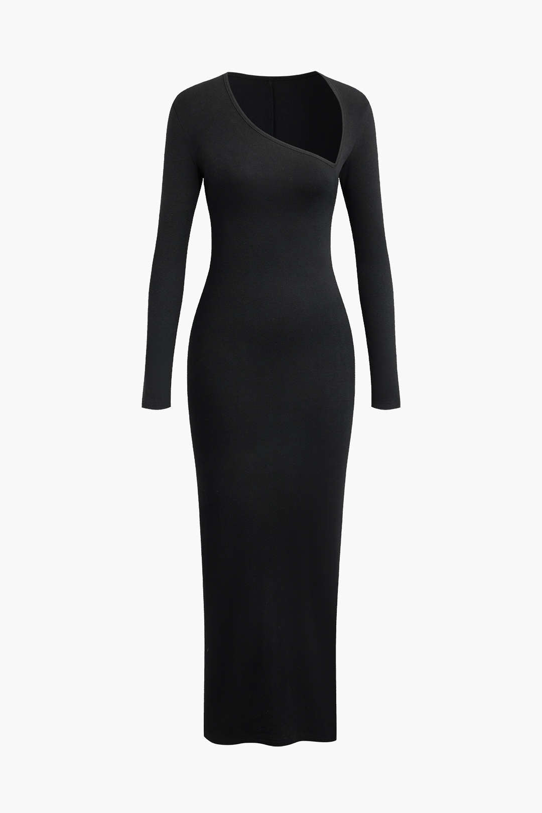 "Asymmetrical Neck Slit Maxi Dress"