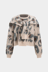 "Contrast Abstract Print Knit Long-Sleeve Top With Shawl"