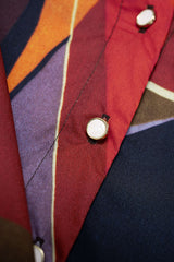 "Contrast Geometric Print Button Ruched Long-Sleeve Shirt"