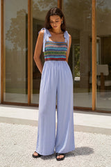 "Color Block Print Tie-Up Slip Sleeveless Jumpsuit"
