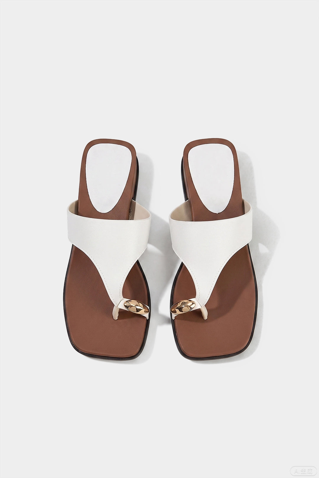 "Contrast Leather Metallic Square Toe Sandals"