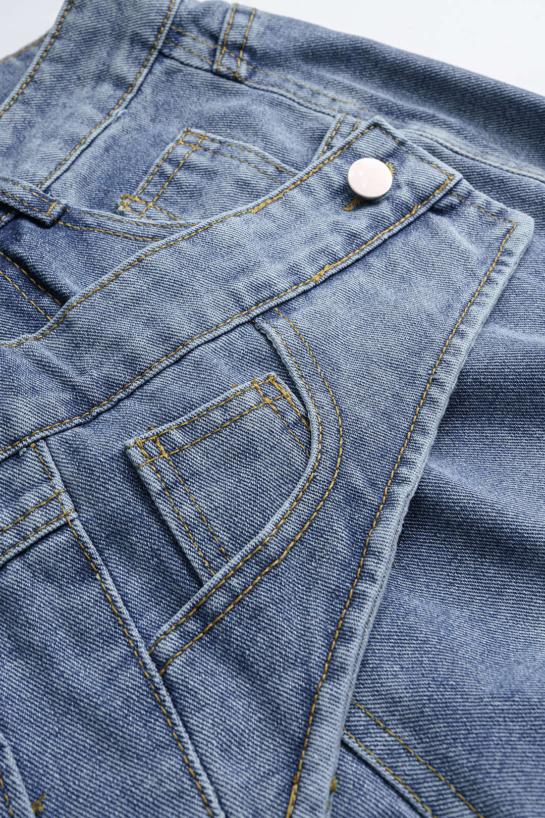 "Denim Button Zipper Pocket Straight Leg Jeans"