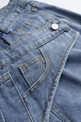 "Denim Button Zipper Pocket Straight Leg Jeans"