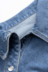 "Denim Asymmetrical Zipper Long-Sleeve Top"