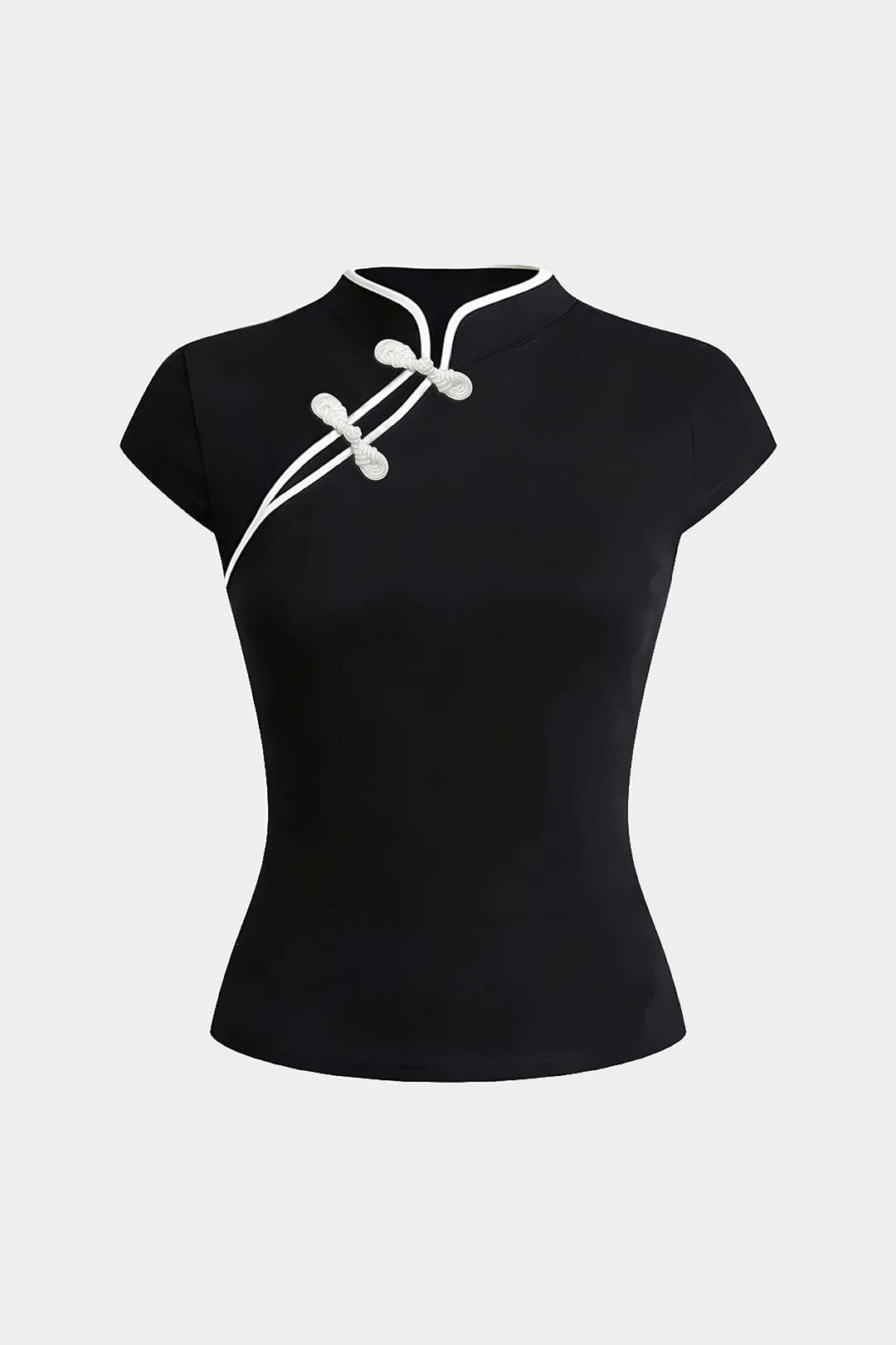 "Contrast Frog Button Cut Out Short Sleeve T-Shirt"