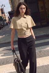 "Belted Button Shawl Stitching Detail Vest"