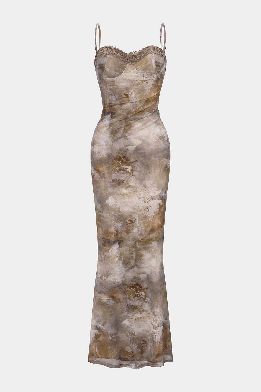 "Abstract Print Patchwork Lace Trim Bustier Sleeveless Maxi Dress"