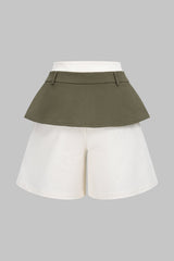 "Contrast Double Waistband Zipper High Waist Shorts"