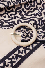 "Contrast Geometric Print Belted High-Waist Shorts"