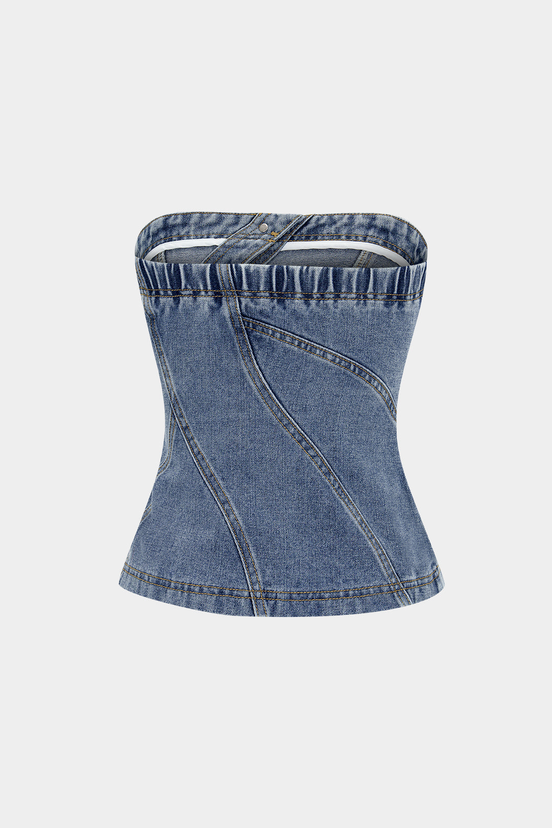 "Denim Asymmetrical Button Tube Top"