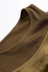 "Cut Out Long-Sleeve Top And High Waist Wide Leg Trousers Set"