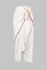 "Contrast BInding Ruched Knotted Skirt"