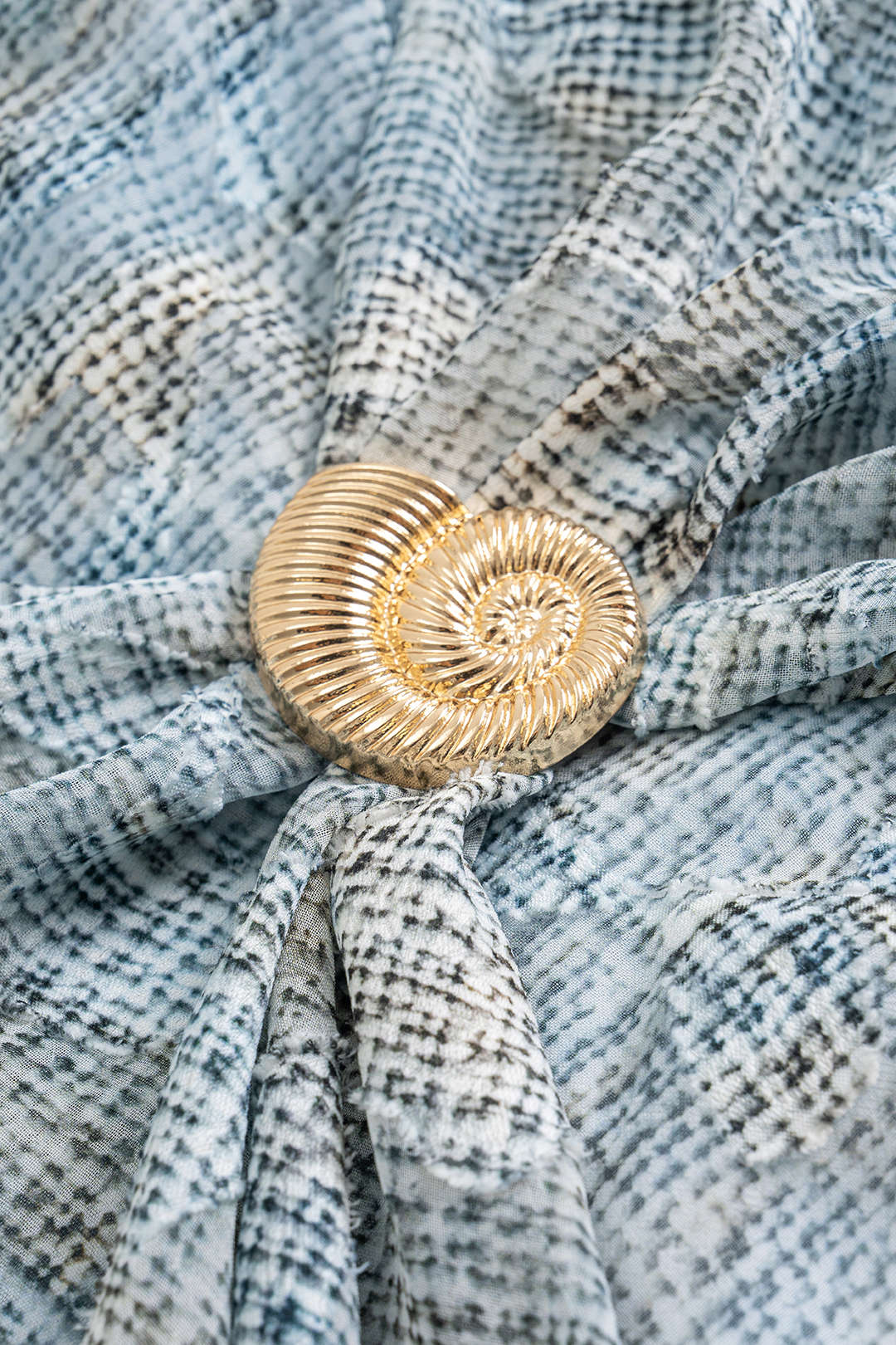 "Abstract Pattern Chiffon Zipper Metallic Sea Shell Decor Ruched Skirt"